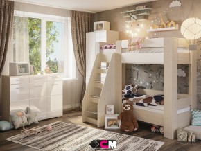 Детская Симба с двухъярусной кроватью белый глянец в Нижней Салде - nizhnyaya-salda.magazinmebel.ru | фото - изображение 1