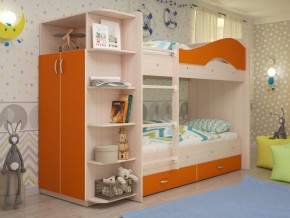 Кровать 2-х ярусная Мая с ящиками и шкафом на латофлексах оранж в Нижней Салде - nizhnyaya-salda.magazinmebel.ru | фото - изображение 1