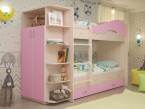 Кровать 2-х ярусная Мая с ящиками и шкафом на латофлексах розовый в Нижней Салде - nizhnyaya-salda.magazinmebel.ru | фото