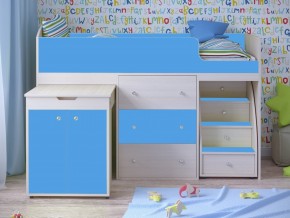 Кровать чердак Малыш 80х180 Дуб молочный, Голубой в Нижней Салде - nizhnyaya-salda.magazinmebel.ru | фото
