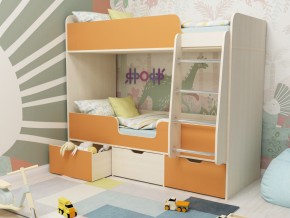 Кровать двухъярусная Малыш двойняшка дуб молочный-оранжевый в Нижней Салде - nizhnyaya-salda.magazinmebel.ru | фото