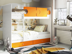 Кровать двухъярусная Тетрис латы с бортиками белый-оранжевый в Нижней Салде - nizhnyaya-salda.magazinmebel.ru | фото